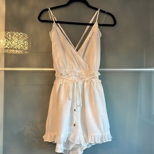 white sheer romper with frill